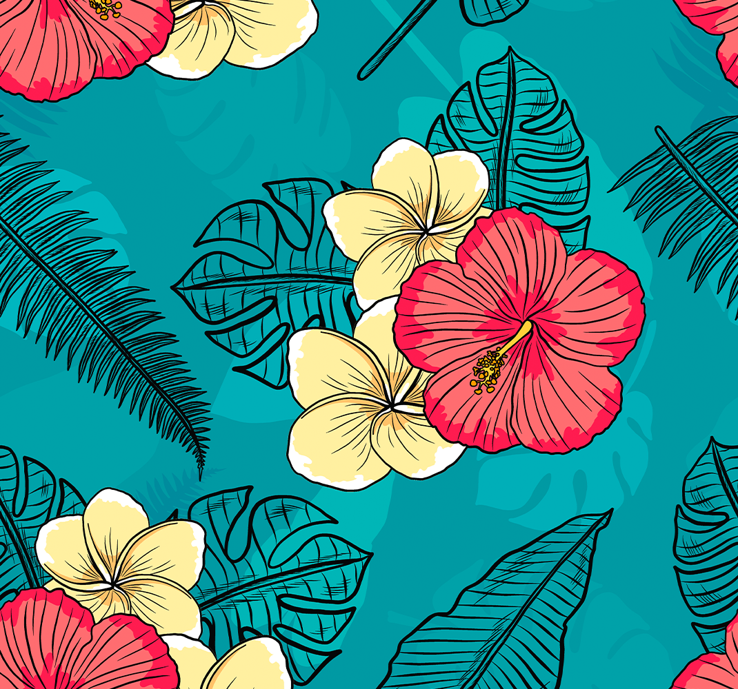 Natur vinyl tæppe med hawaiianske blomster - TenStickers