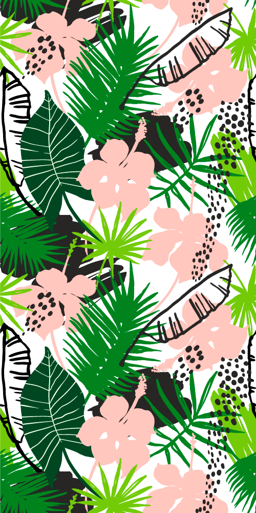 Natur vinyl tæppe med palmeblade og blomster mønster - TenStickers