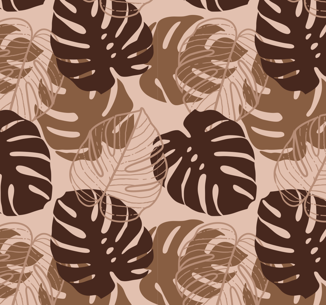 Natur vinyl tæppe i brun tone monstera deliciosa - TenStickers
