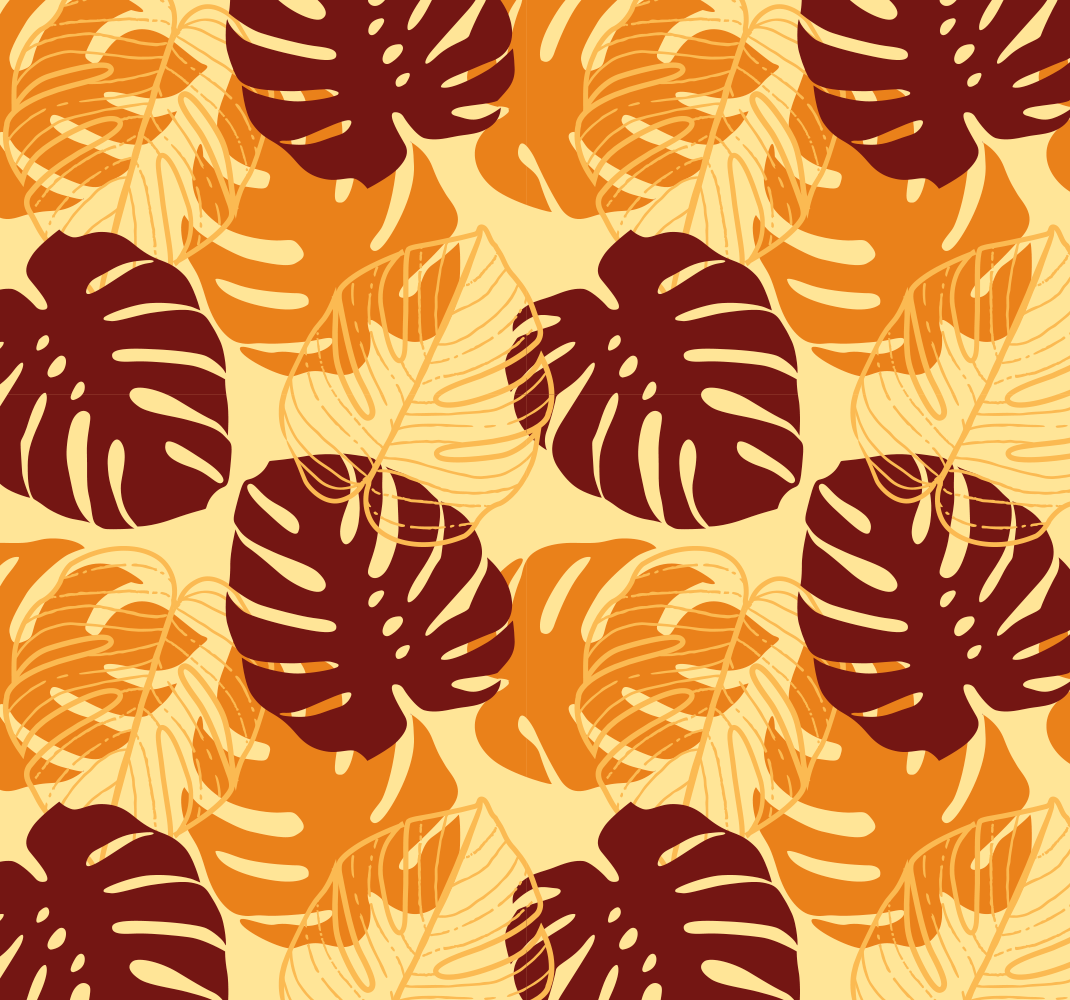 Natur vinyl tæppe mørkerød og gul monstera - TenStickers
