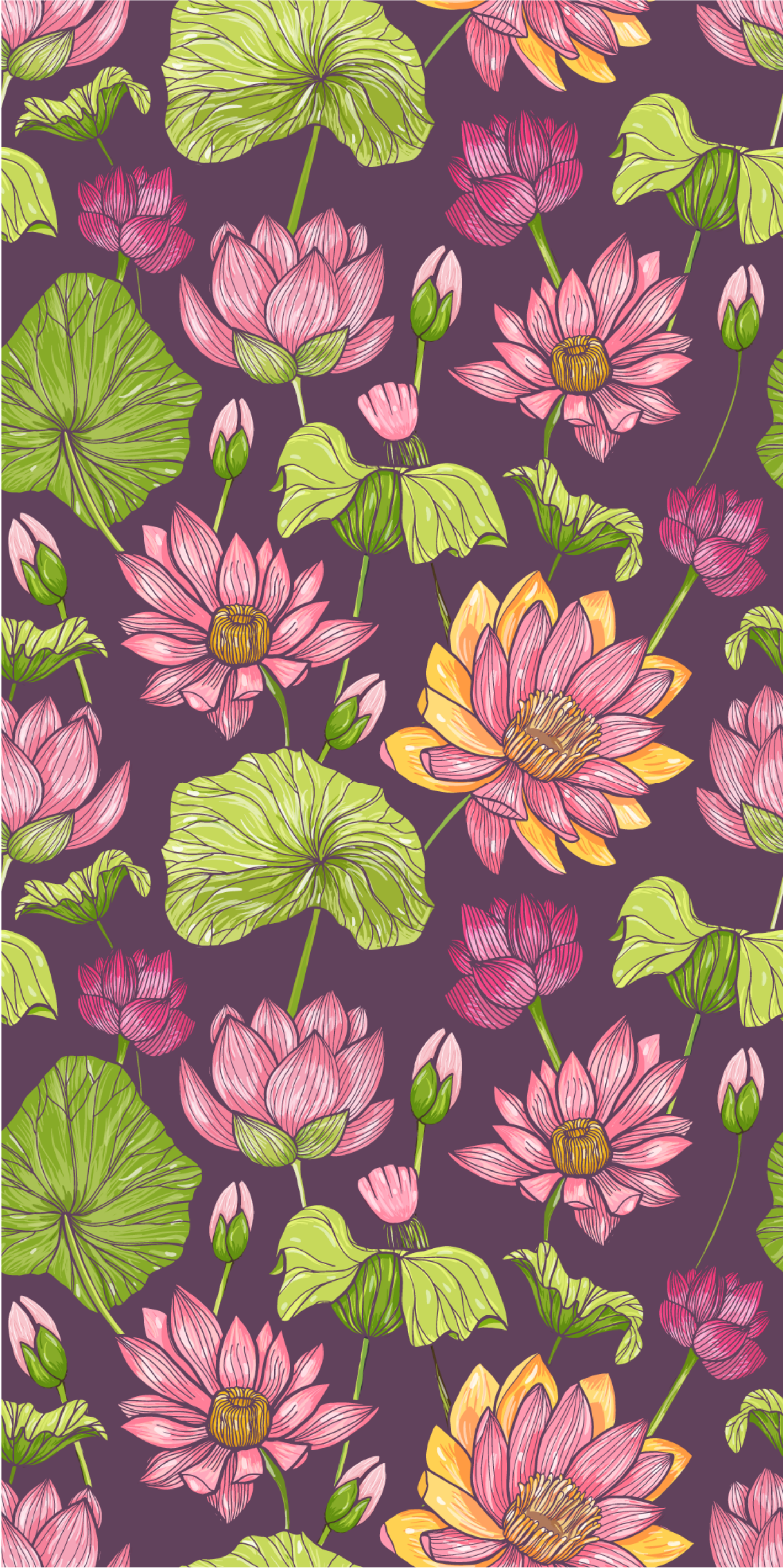 Natur vinyl tæppe lotusblade og blomster - TenStickers