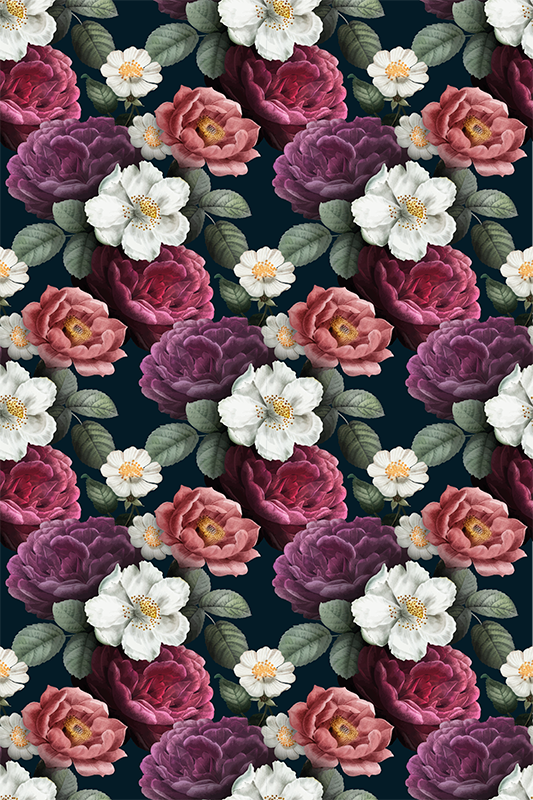 Natur vinyl tæppe med mønster af hvide blomsterblad - TenStickers