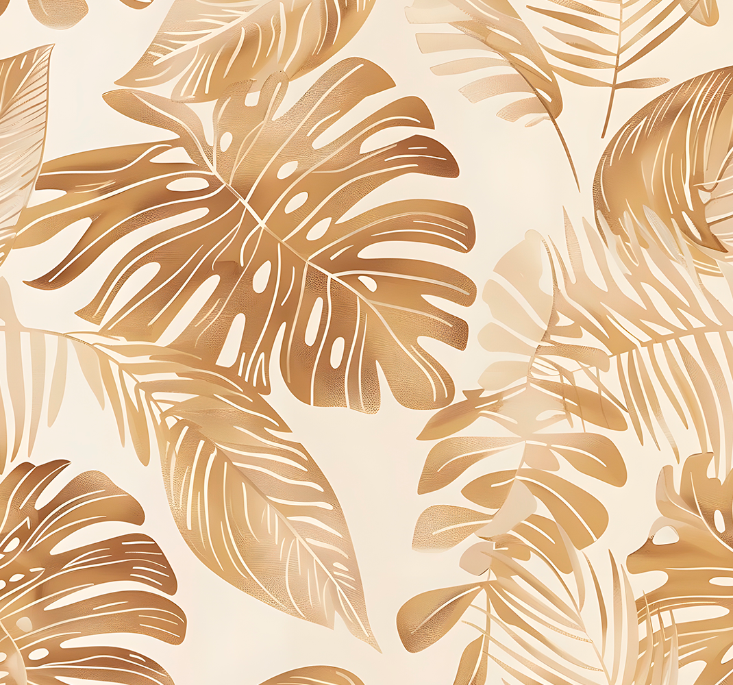 Natur vinyl tæppe beige store bladmønster - TenStickers