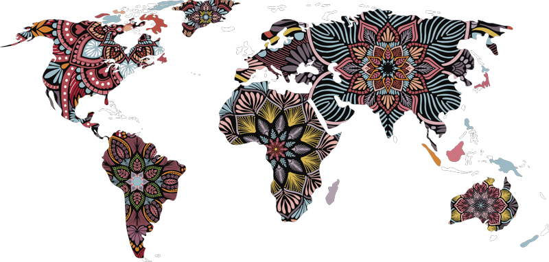Verdenskort vinyl tæppe mandala verdenskort - TenStickers