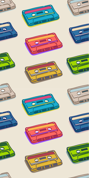 Vintage vinyl tæppe med retro multicolor kassette mønster - TenStickers