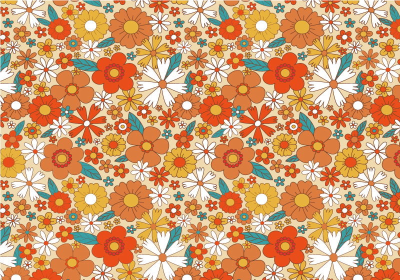 Vintage vinyl tæppe med flerfarvede 70'er blomster - TenStickers