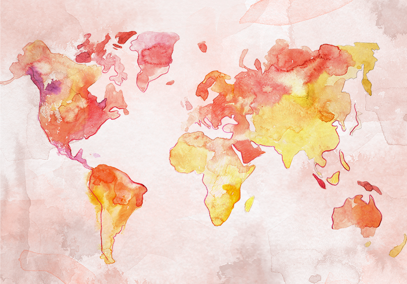 Verdenskort vinyl tæppe pastel akvarel verden - TenStickers