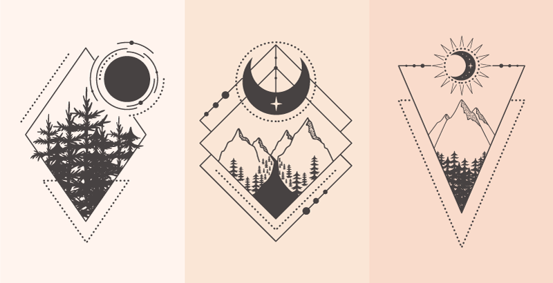 Geometriske vinyl tæppe med træ og måne - TenStickers