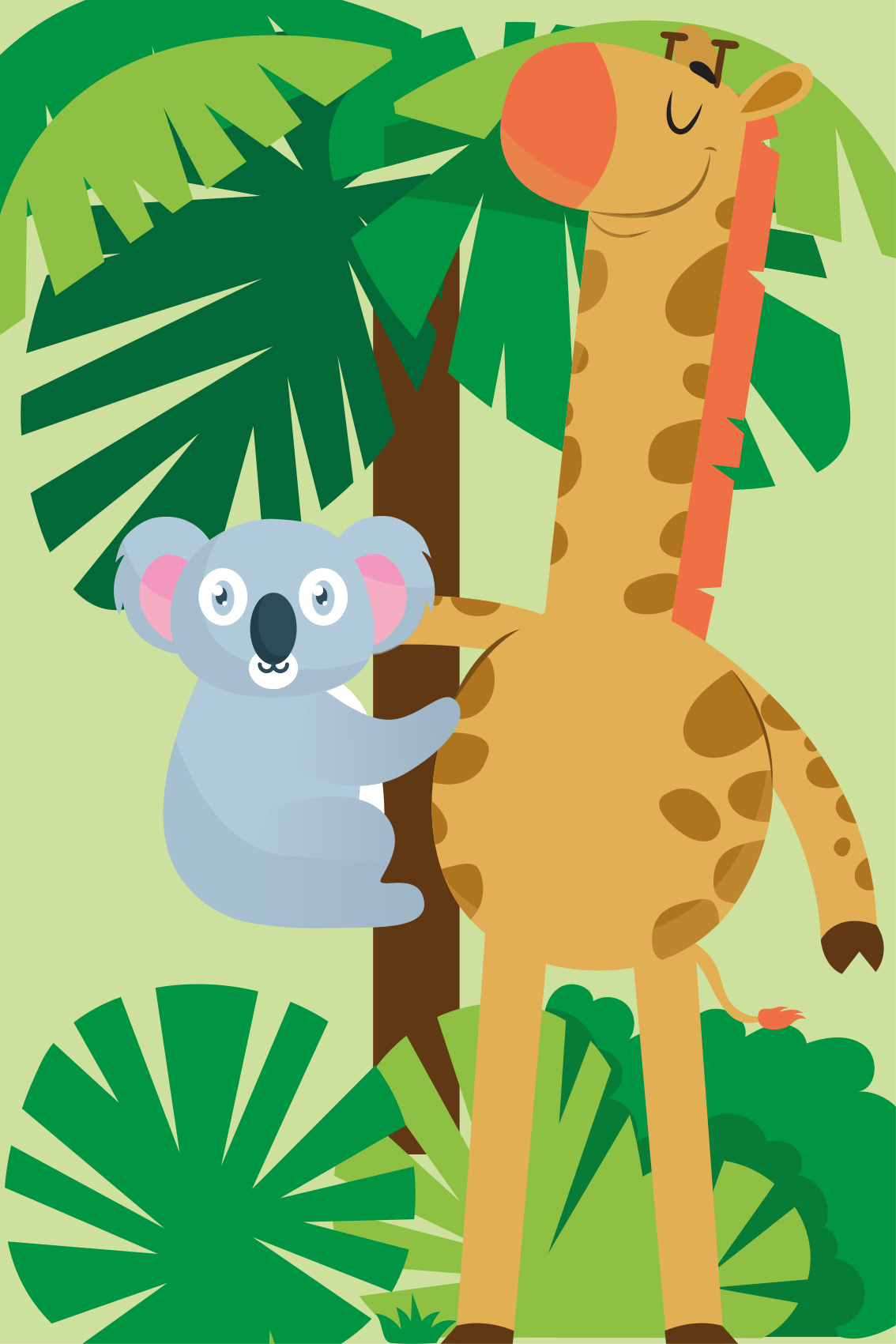 Tæppe til børneværelse med koalaer og giraf - TenStickers