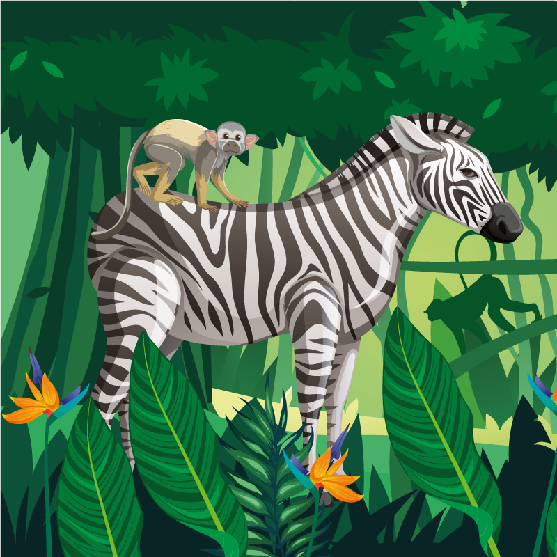 Tæppe til børneværelse giraffe zebra og abe 4 - TenStickers