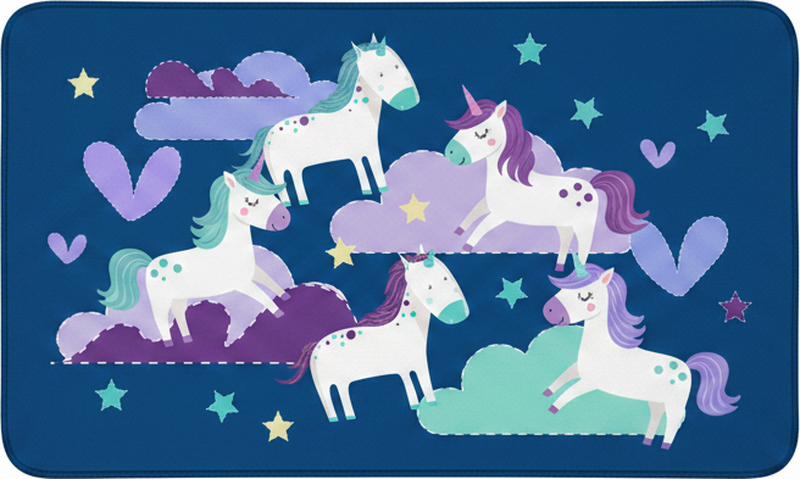 Tæppe til børneværelse med søde unicorns skyer og stjerner - TenStickers