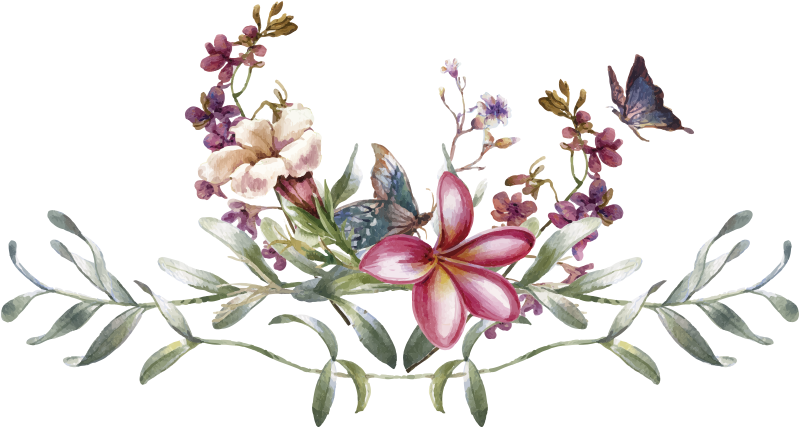 Vinyltæppe til entre med akvarel sommerfugl og blomster - TenStickers