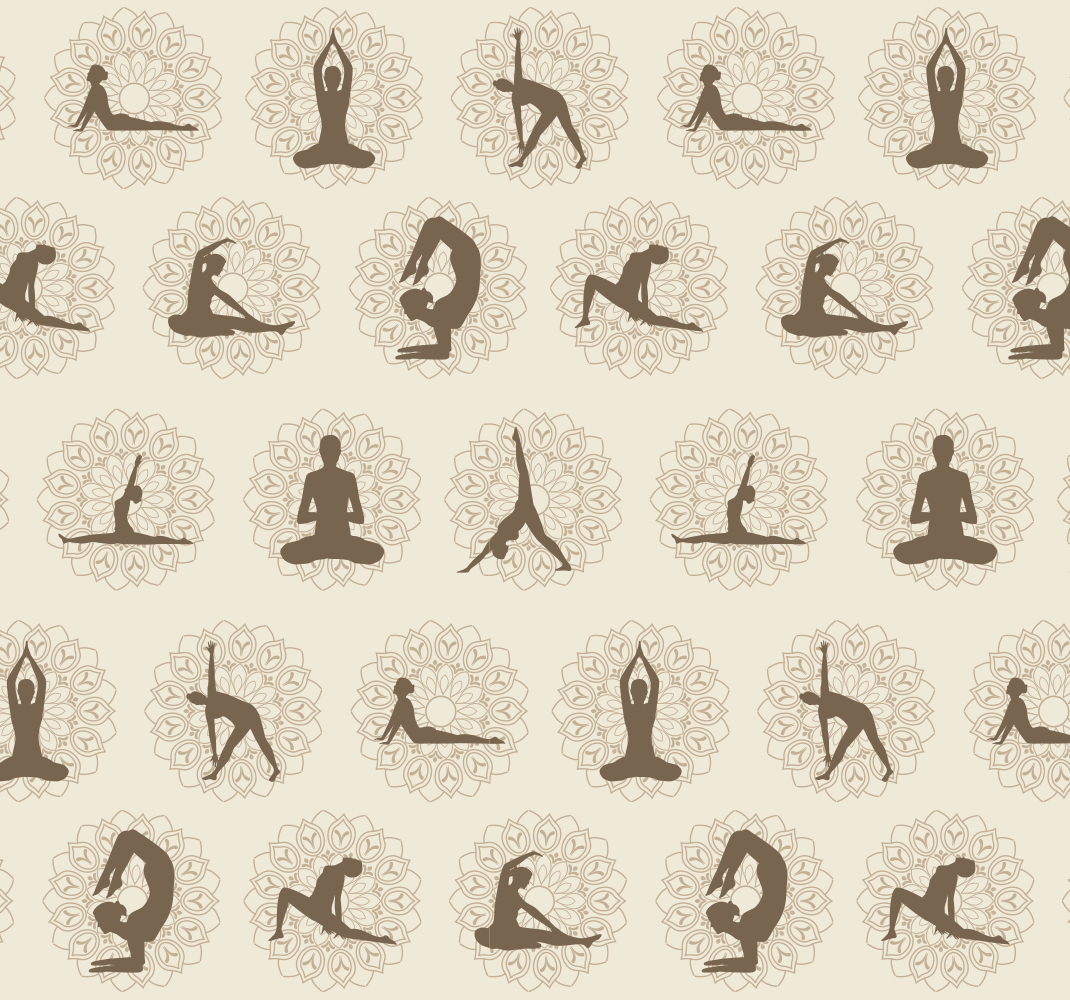 Vinyl tæppe beige med brune yogaikoner - TenStickers
