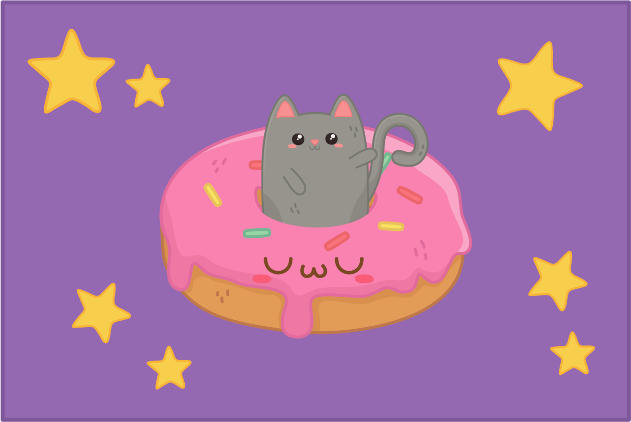 Lilla vinyl tæppe kat og donut - TenStickers