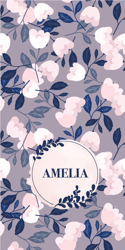 Lilla vinyl tæppe med pastelfarvede håndmalede blomster - TenStickers