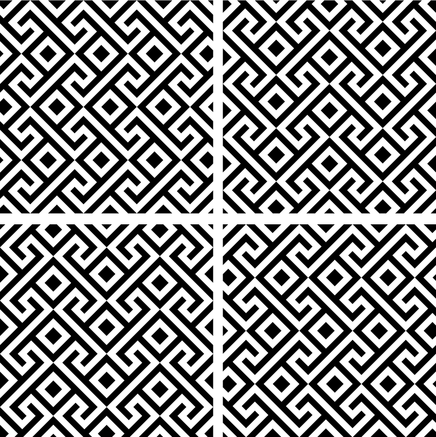 Sorte vinyl tæppe med sort og hvid geometrisk mønster - TenStickers