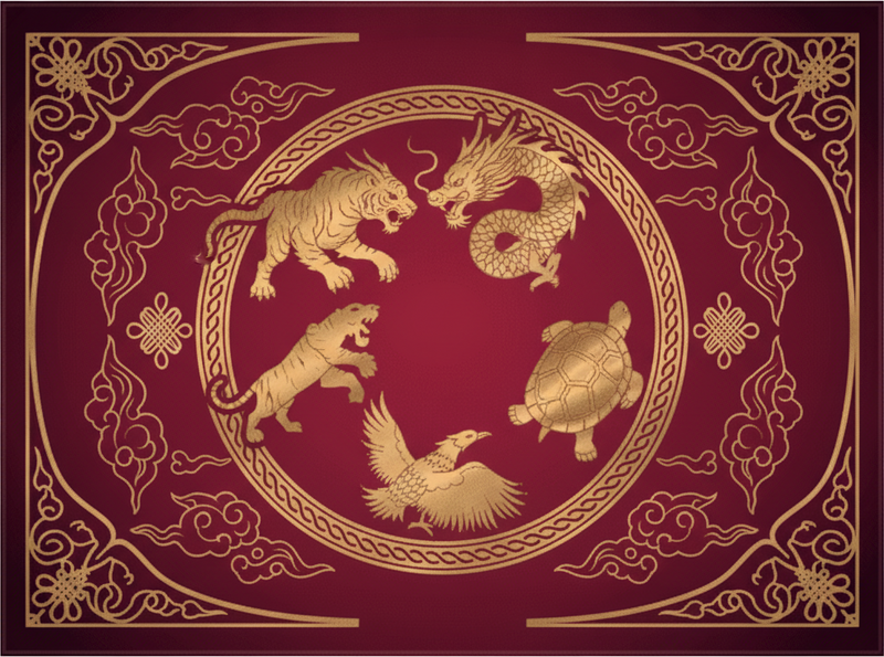Rød vinyl tæppe med fire symboler drage tiger - TenStickers