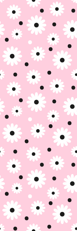 Lyserødt vinyl tæppe med blomster mønster i sort prikker - TenStickers