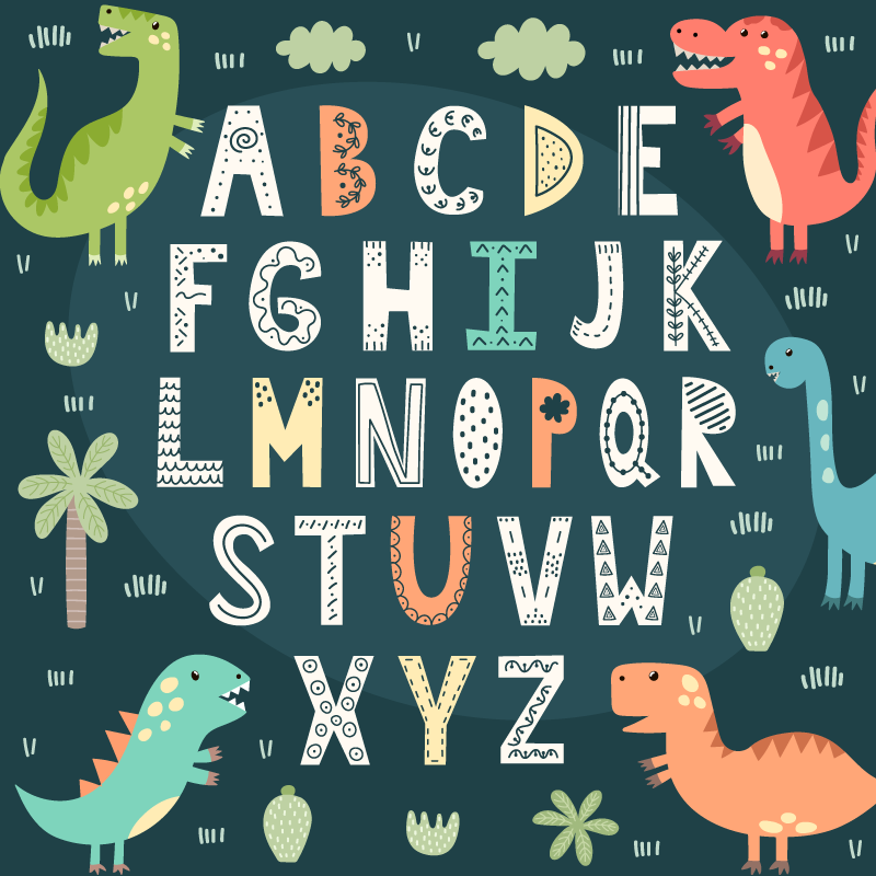 Dinosaur alfabet vinyl tæppe - TenStickers
