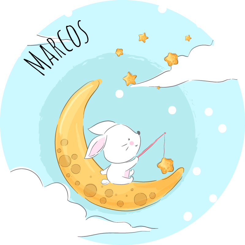 Personaliserbar vinyl tæppe med måne og stjerner - TenStickers