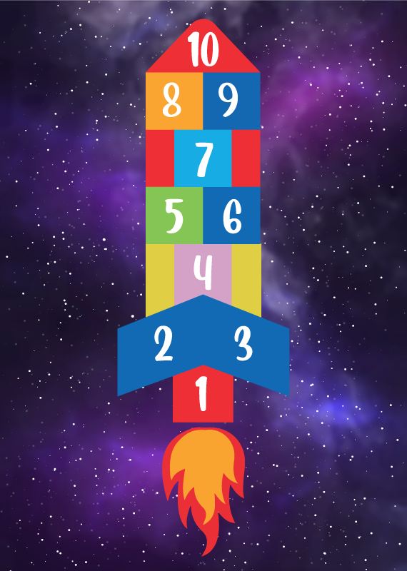 Galaktisk hopscotch vinyl tæppe med spil - TenStickers