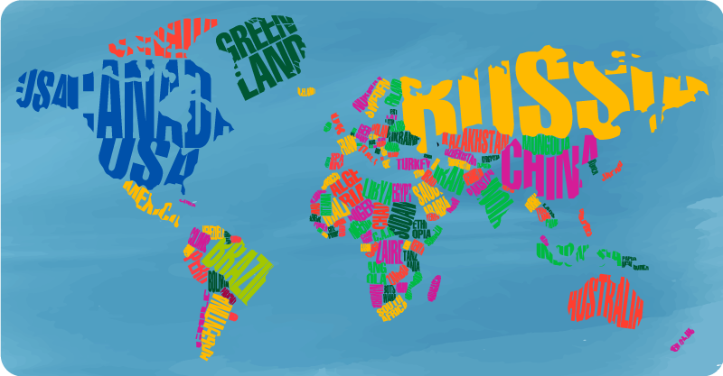 Smukke farvede lande verdenskort vinyl tæppe - TenStickers