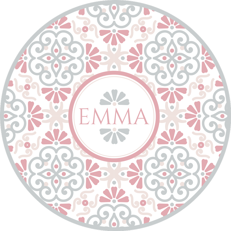 Cirkulært blomster mønster vinyl tæppe med navn - TenStickers