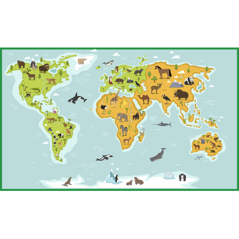 Blå vintage verdenskort tæppe - TenStickers