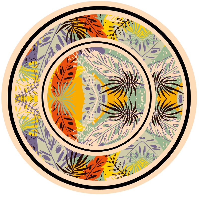 Botanisk cirkulært motiv Blomster og planter vinyltæppe - TenStickers