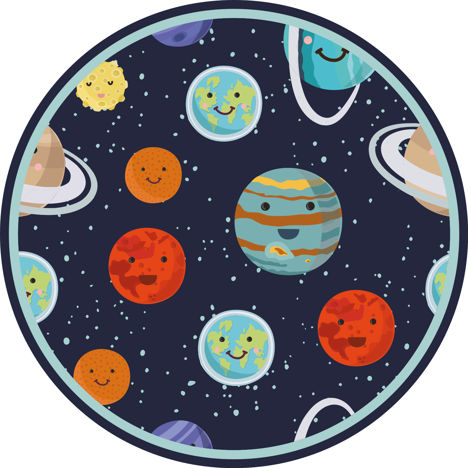 Smilende planet solsystem børn vinyl tæppe - TenStickers