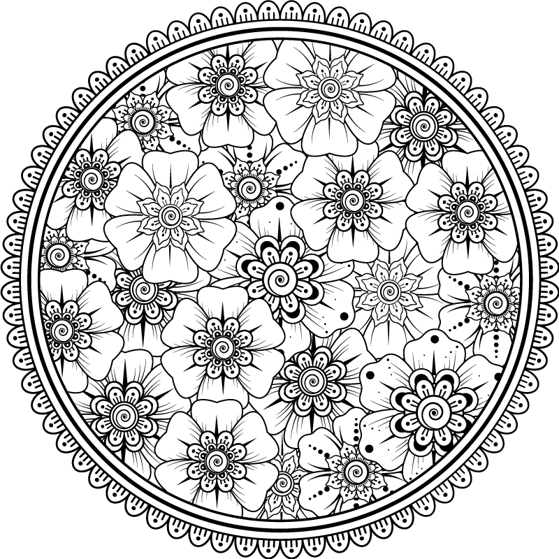 Cirkel sort mandala fliser tæppe - TenStickers