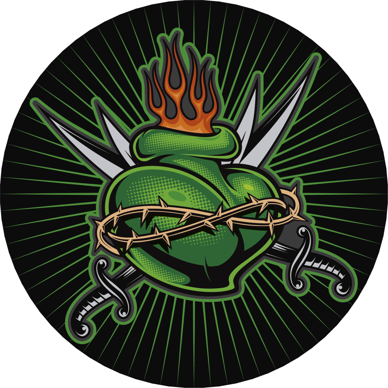 Brændende sværdhjerte vinyl tæppe med spil - TenStickers