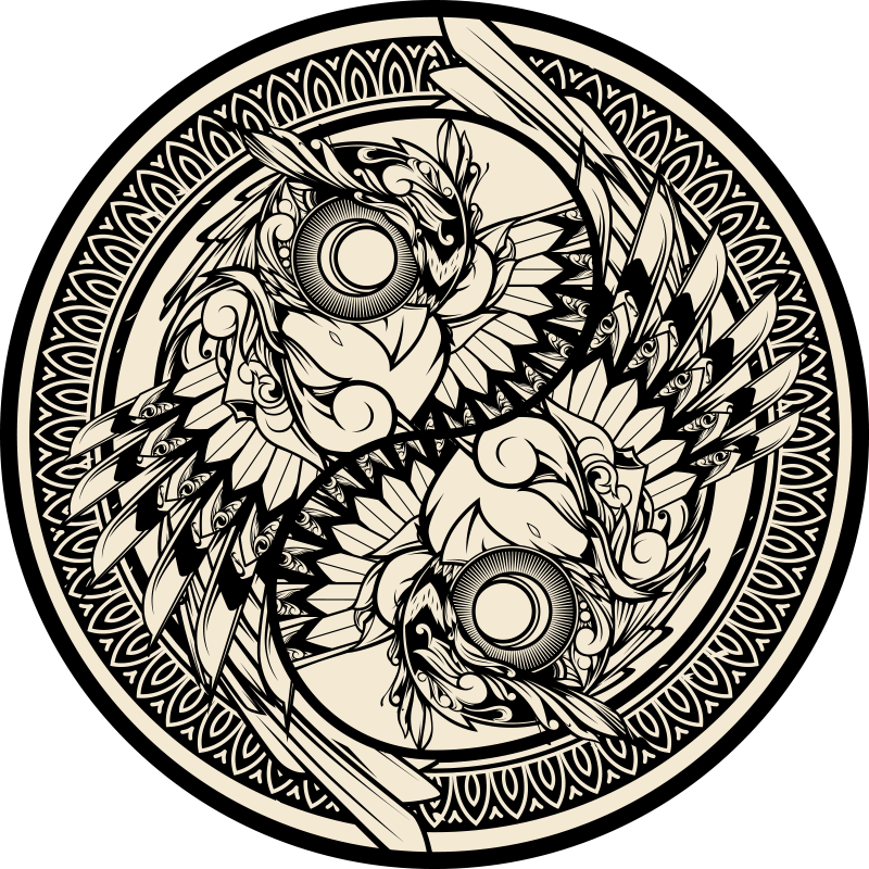 Yin yang ugle doodle ornament soveværelse tæppe - TenStickers