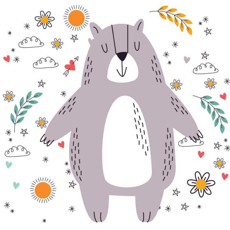 Finurlig bjørneillustration tæppe til børneværelse - TenStickers