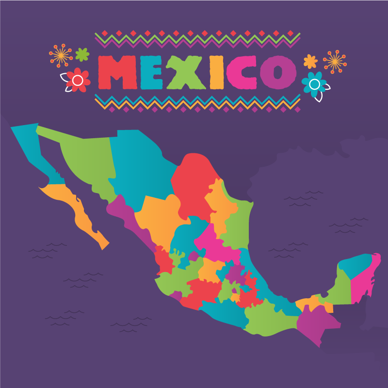 Kort mexico verdenskort vinyl tæppe - TenStickers
