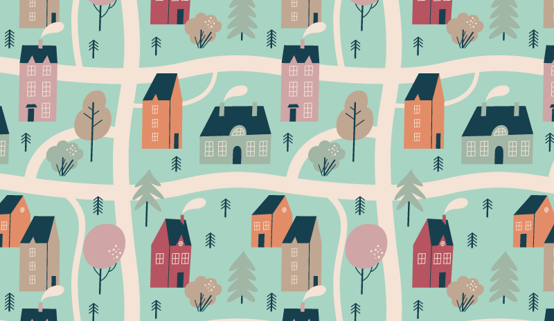 Børn leger landsby tæppe til børneværelse - TenStickers