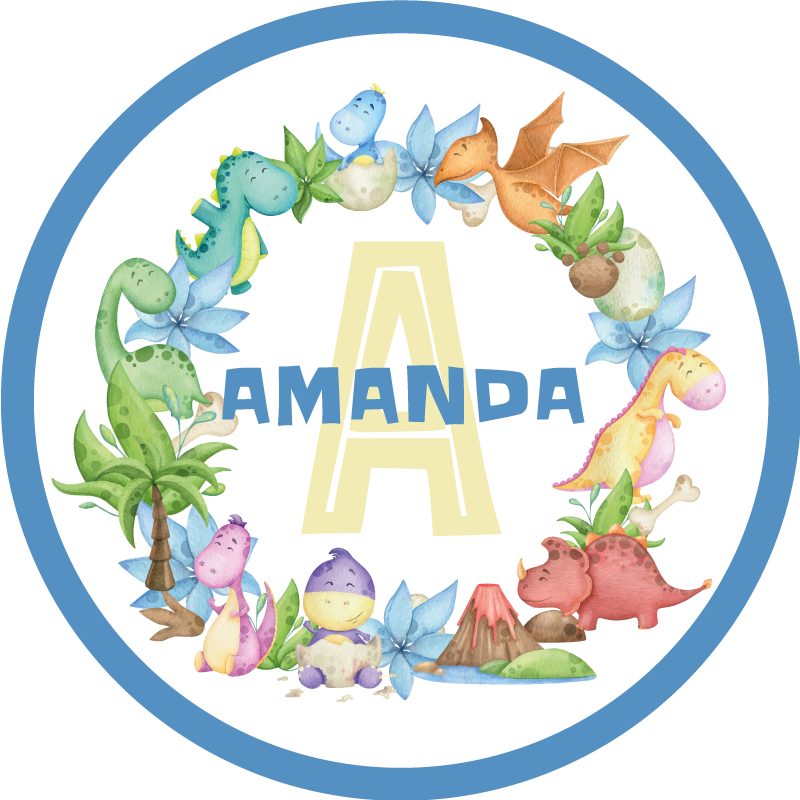 Dinosaur cirkel vinyl tæppe med navn - TenStickers