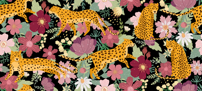 Leopard print blomster animalsk vinyl tæppe - TenStickers