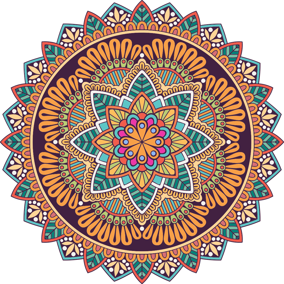 Farverigt mandala blomster mandala vinyl tæppe - TenStickers