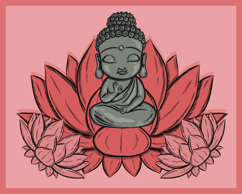 Lotus og tegneserie buddha blomster tæppe - TenStickers