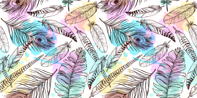 Fjer motiv Blomster og planter vinyltæppe - TenStickers