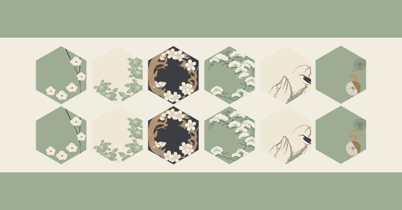 Blomstrede sekskanter Blomster og planter vinyltæppe - TenStickers