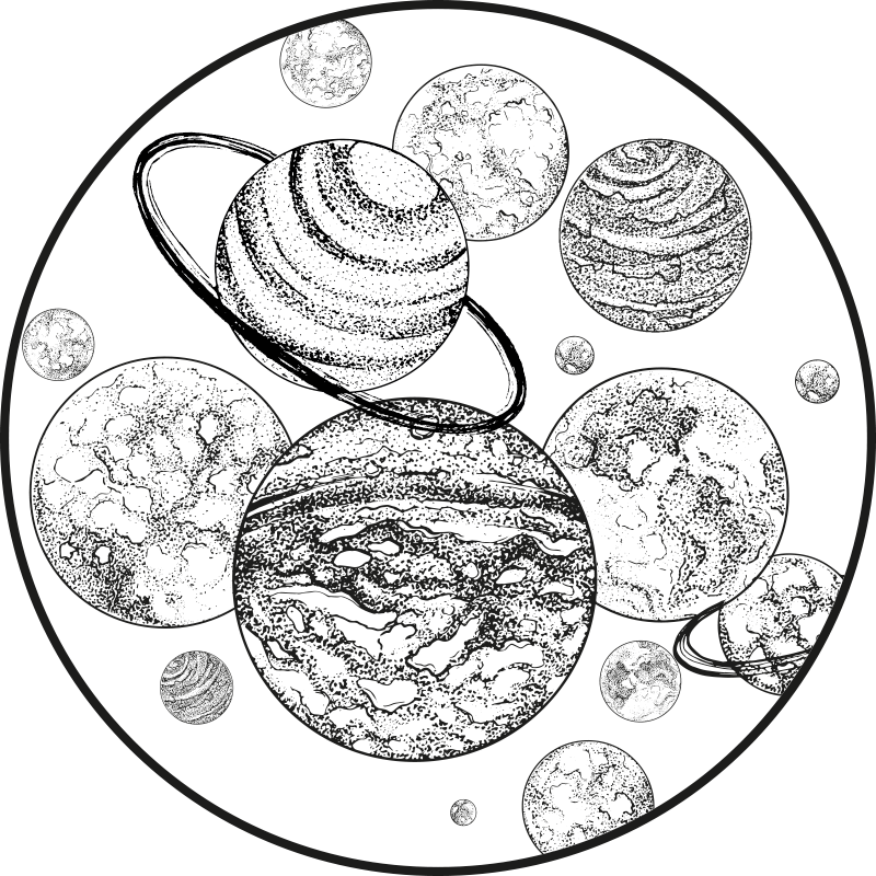 Sort og hvidt solsystem vinyl tæppe - TenStickers