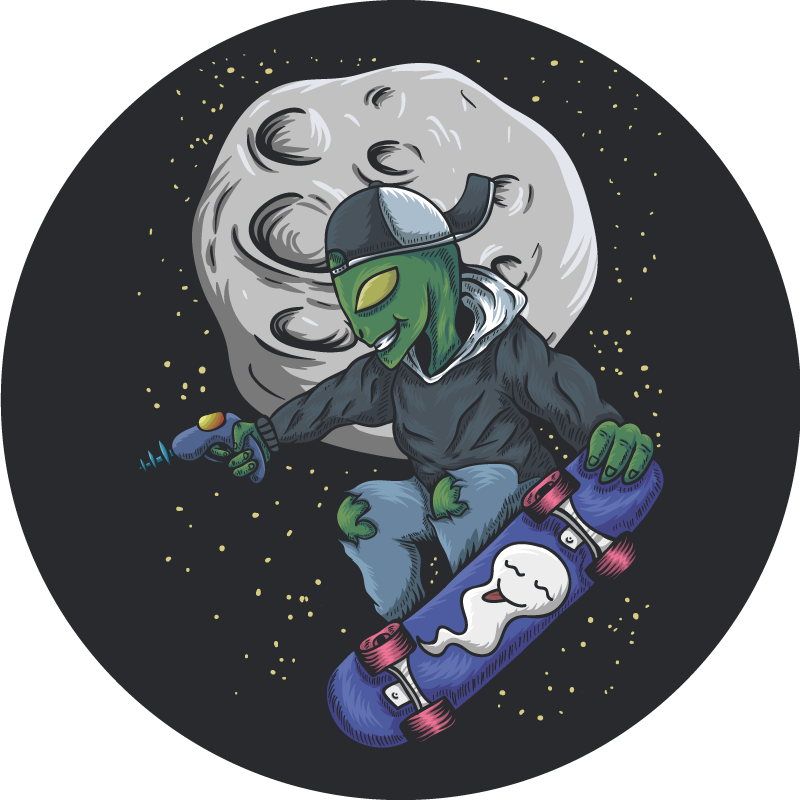 Alien skateboard on the moon teen vinyl tæppe - TenStickers