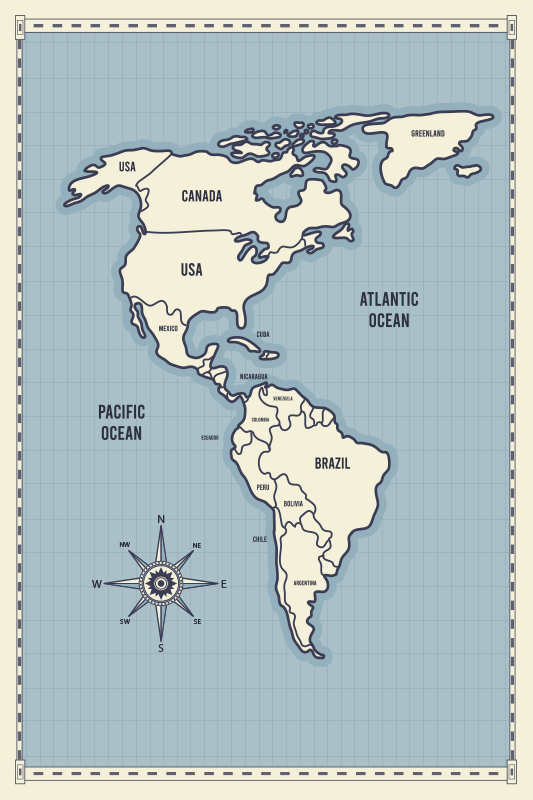 Kort over amerika verdenskort vinyl tæppe - TenStickers