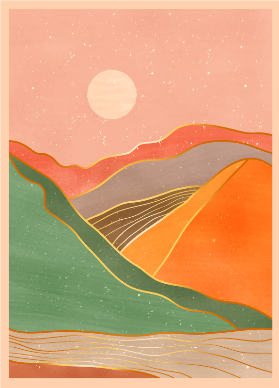 Abstrakt bjerglandskab moderne vinyl tæppe - TenStickers