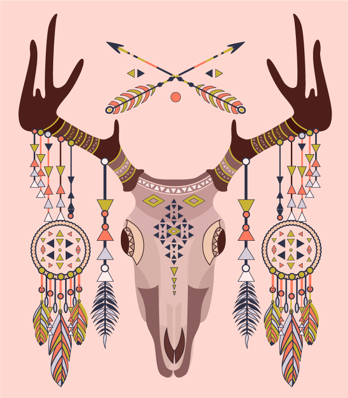 Tribal stag skull vinyl tæppe - TenStickers