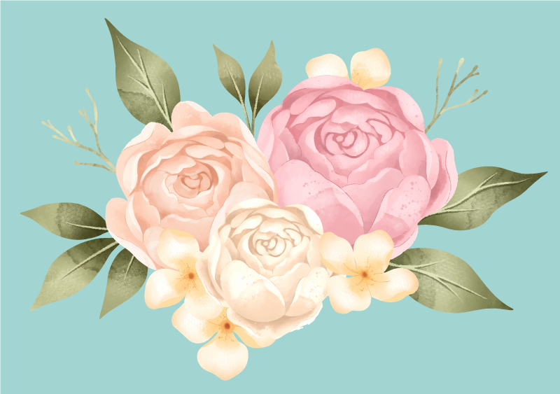 Botanisk sammensætning Blomster og planter vinyltæppe - TenStickers