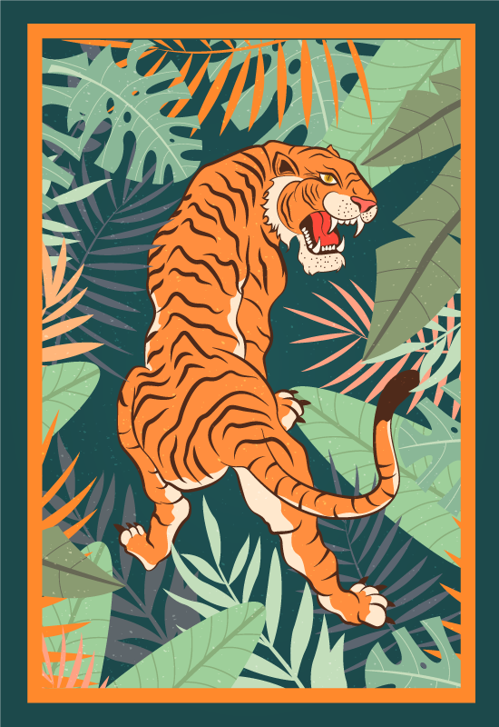 Vild tiger illustration vinyltæpper med dyr - TenStickers