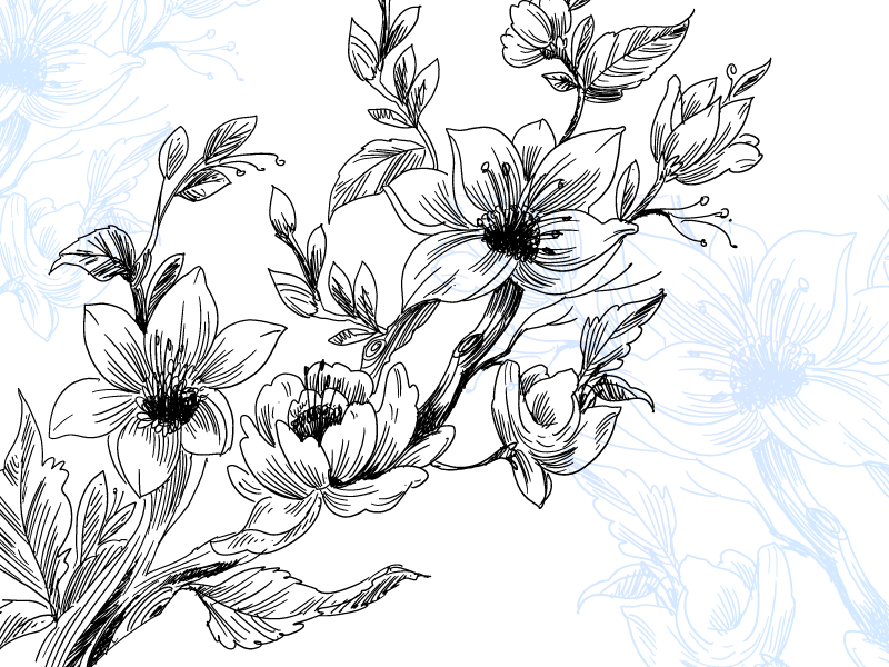 Azurblå blomst koncept Blomster og planter vinyltæppe - TenStickers